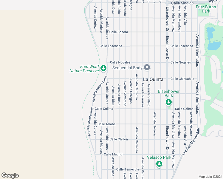 map of restaurants, bars, coffee shops, grocery stores, and more near 53167 Avenida Diaz in La Quinta