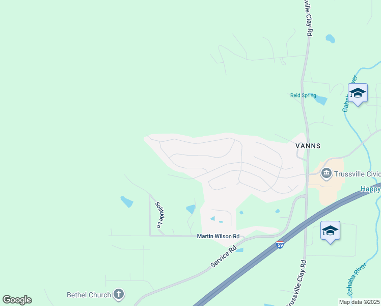 map of restaurants, bars, coffee shops, grocery stores, and more near 5844 Longview Lane in Trussville