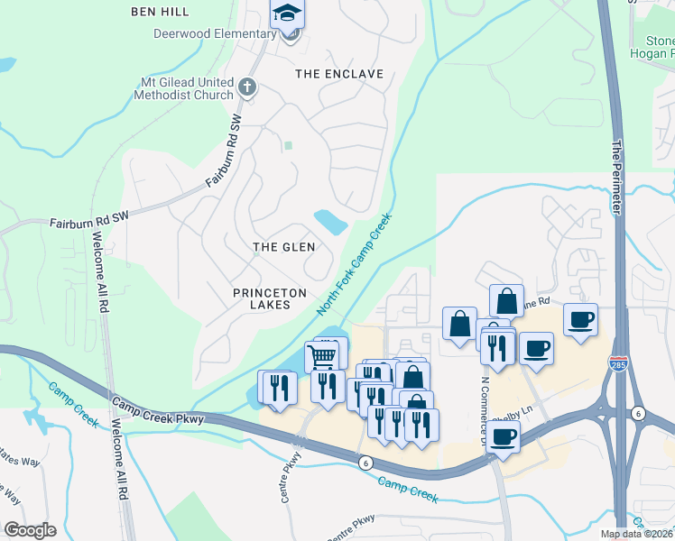 map of restaurants, bars, coffee shops, grocery stores, and more near 3700 Ramsey Close in Atlanta