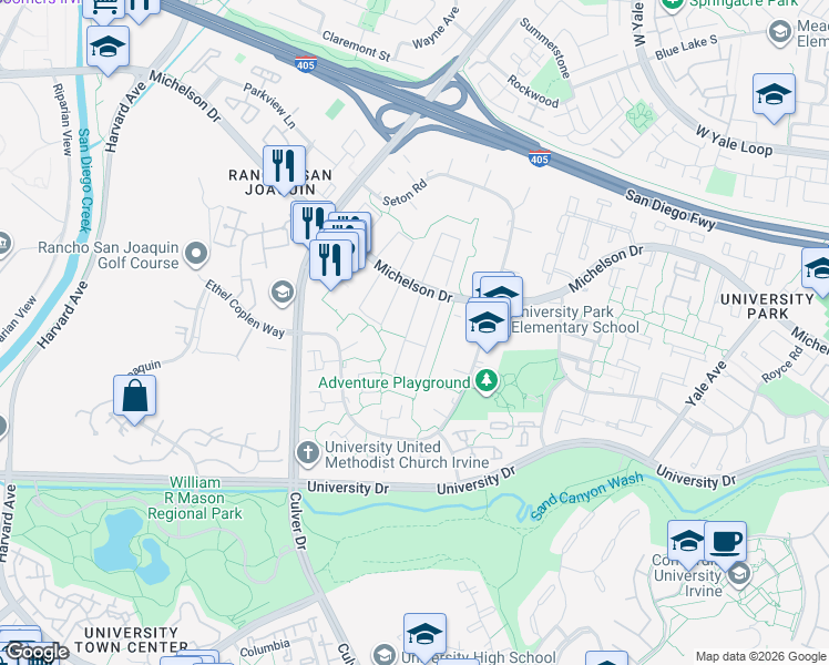 map of restaurants, bars, coffee shops, grocery stores, and more near 18 Gillman Street in Irvine