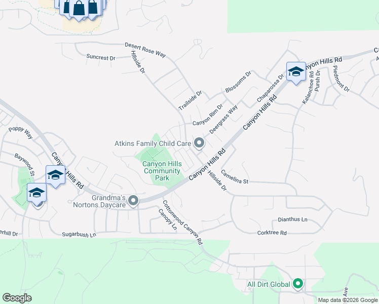 map of restaurants, bars, coffee shops, grocery stores, and more near 34182 Carissa Drive in Lake Elsinore
