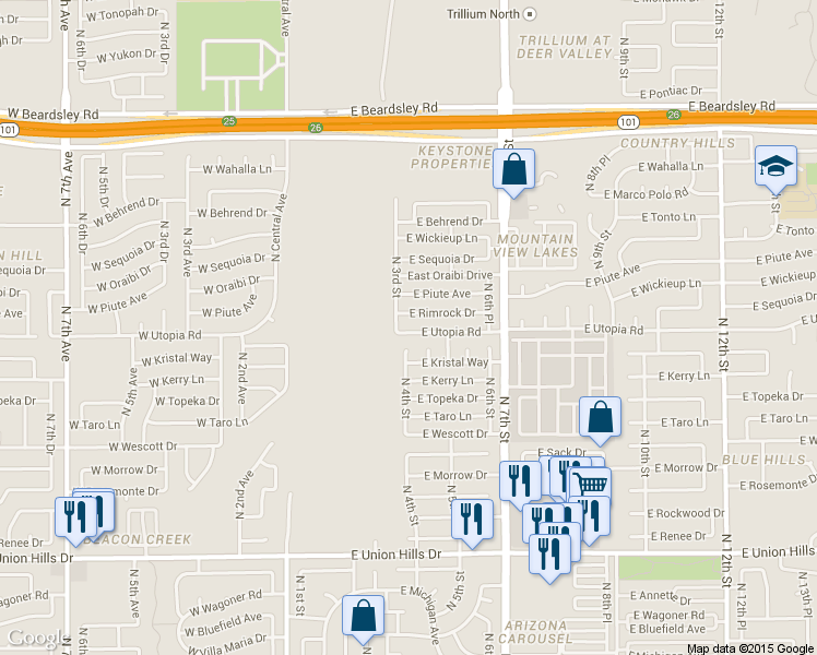 map of restaurants, bars, coffee shops, grocery stores, and more near 19238 North 4th Street in Phoenix