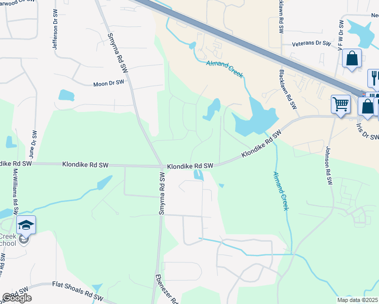 map of restaurants, bars, coffee shops, grocery stores, and more near Maplewood Lane in Conyers