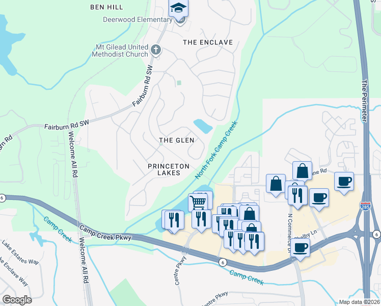 map of restaurants, bars, coffee shops, grocery stores, and more near 3685 Ramsey Close in Atlanta