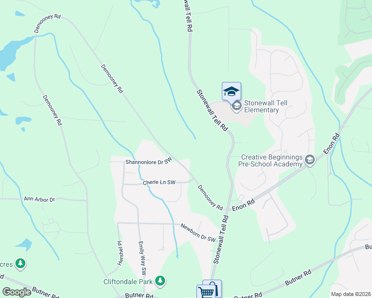 map of restaurants, bars, coffee shops, grocery stores, and more near 2933 Demooney Road in Atlanta