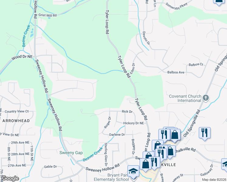 map of restaurants, bars, coffee shops, grocery stores, and more near 5442 Tyler Loop Road in Pinson