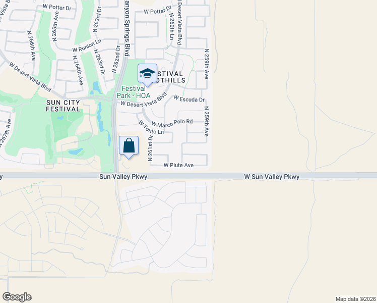 map of restaurants, bars, coffee shops, grocery stores, and more near 25994 West Oraibi Drive in Buckeye
