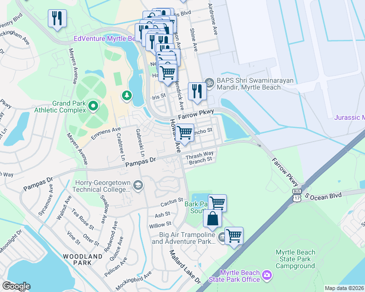 map of restaurants, bars, coffee shops, grocery stores, and more near 830 Howard Avenue in Myrtle Beach