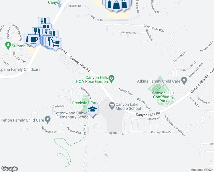 map of restaurants, bars, coffee shops, grocery stores, and more near 32533 Bramble Court in Lake Elsinore