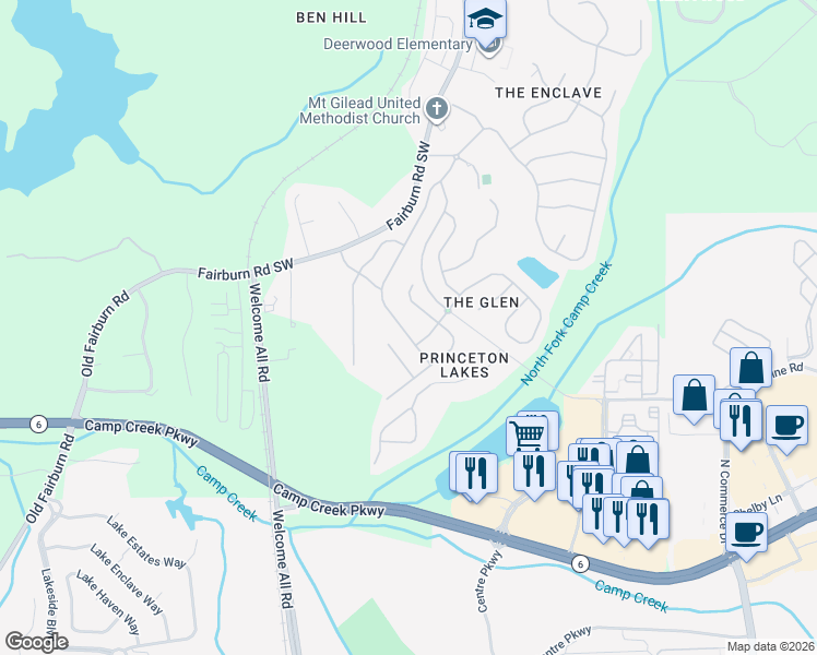 map of restaurants, bars, coffee shops, grocery stores, and more near 3218 Wellington Walk Southwest in Atlanta