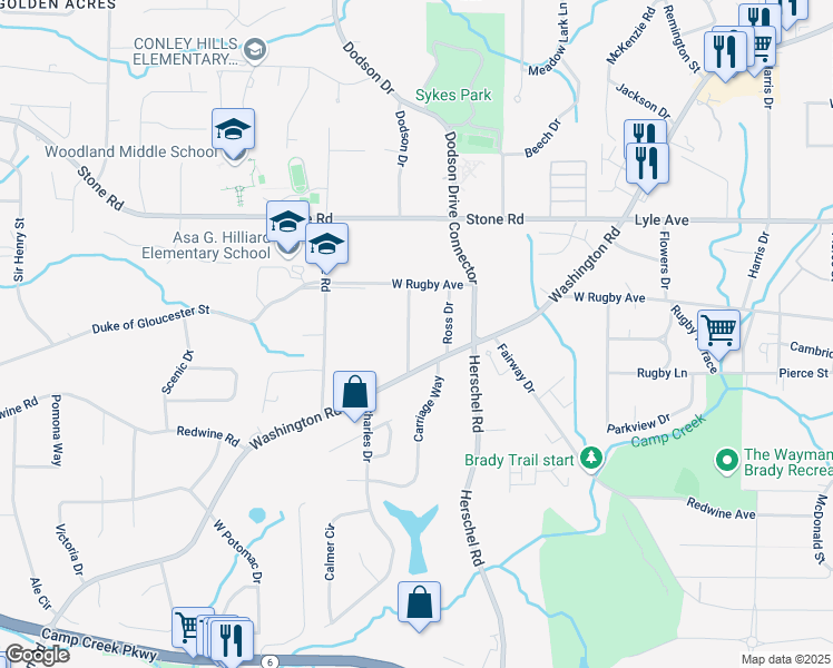 map of restaurants, bars, coffee shops, grocery stores, and more near 3436 Dodson Terrace in East Point