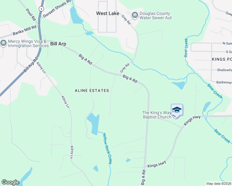 map of restaurants, bars, coffee shops, grocery stores, and more near 5258 Brookshire Court in Douglasville