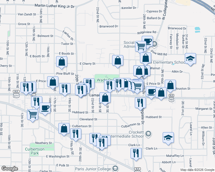 map of restaurants, bars, coffee shops, grocery stores, and more near 2440 E Price St in Paris