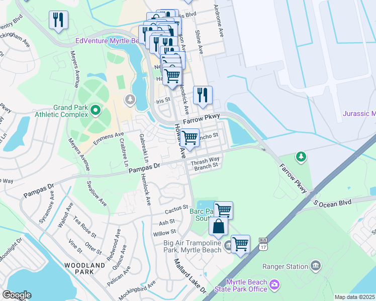 map of restaurants, bars, coffee shops, grocery stores, and more near 750 Howard Avenue in Myrtle Beach
