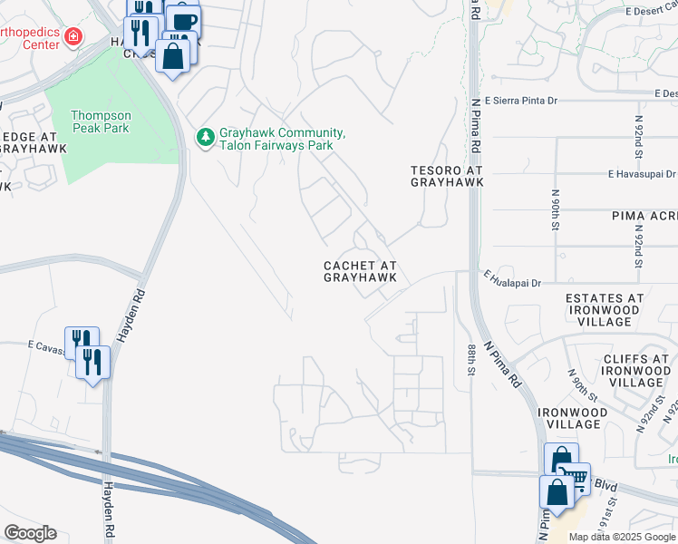 map of restaurants, bars, coffee shops, grocery stores, and more near 19442 North 84th Street in Scottsdale