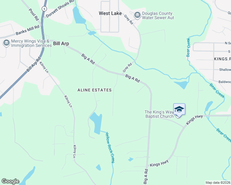map of restaurants, bars, coffee shops, grocery stores, and more near 5258 Brookshire Court in Douglasville