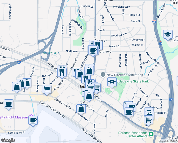 map of restaurants, bars, coffee shops, grocery stores, and more near 3371 Dogwood Drive in Atlanta