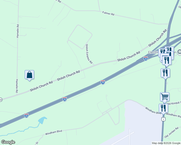 map of restaurants, bars, coffee shops, grocery stores, and more near 3691 Shiloh Church Road in Aiken
