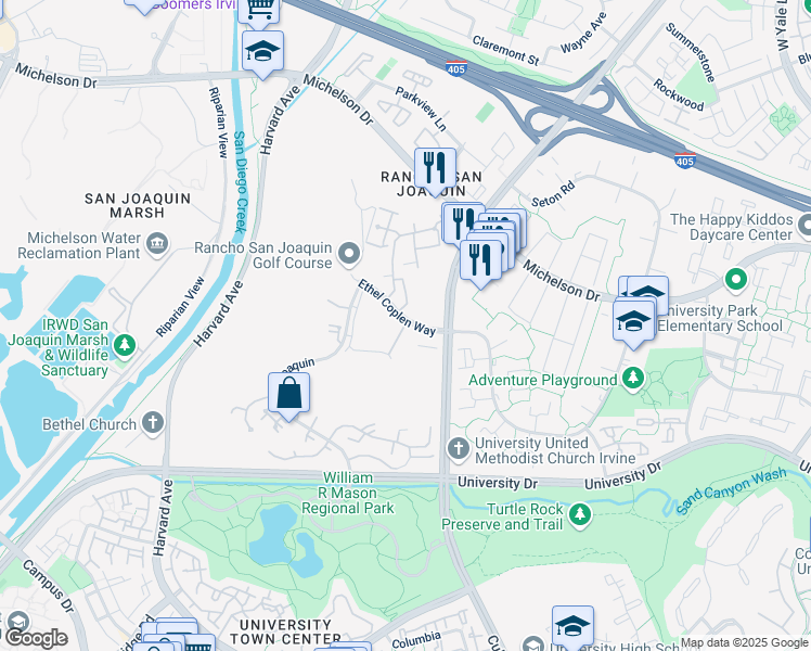 map of restaurants, bars, coffee shops, grocery stores, and more near 0 California 1 in Orange County