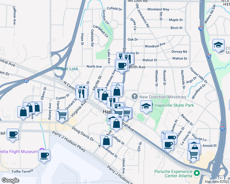 map of restaurants, bars, coffee shops, grocery stores, and more near 3371 Dogwood Drive in Atlanta