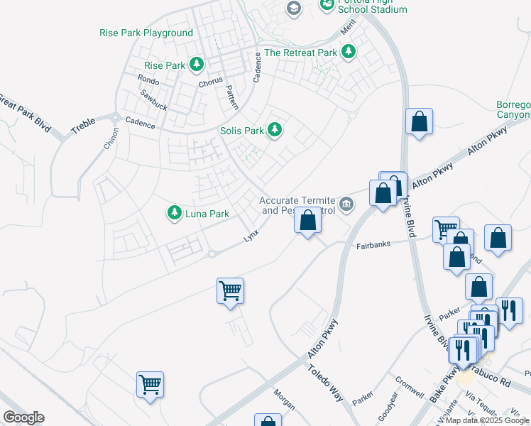 map of restaurants, bars, coffee shops, grocery stores, and more near 154 Billings in Irvine