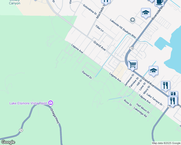 map of restaurants, bars, coffee shops, grocery stores, and more near 15165 Kingsway Drive in Lake Elsinore