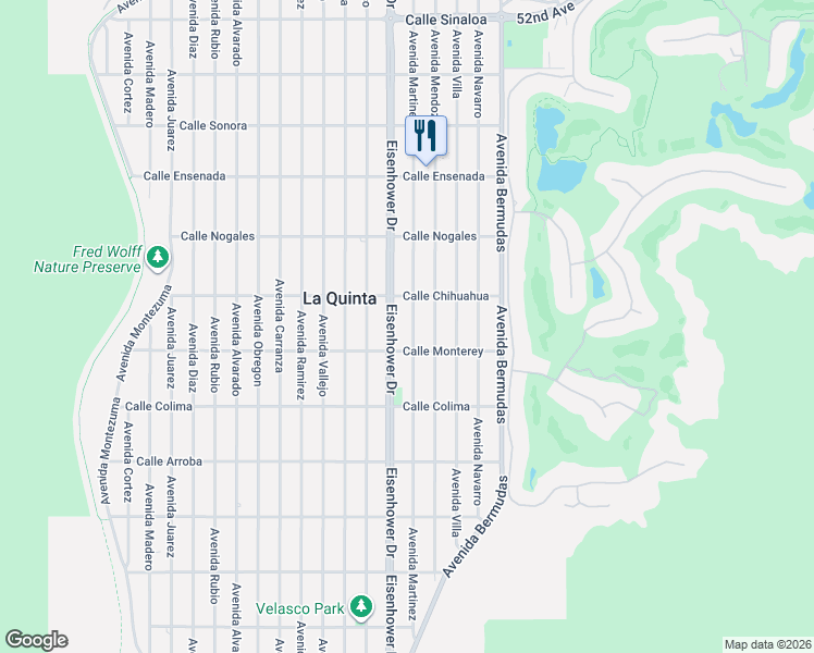 map of restaurants, bars, coffee shops, grocery stores, and more near 53145 Avenue Martinez in La Quinta