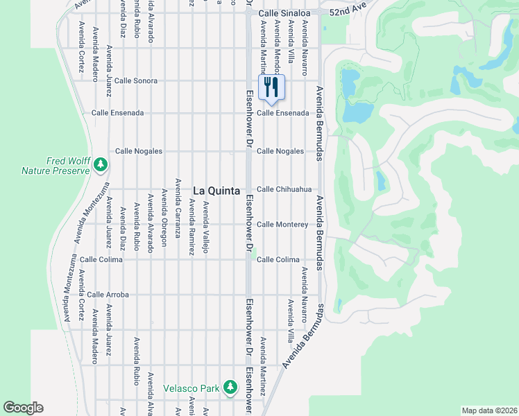 map of restaurants, bars, coffee shops, grocery stores, and more near 53145 Avenue Martinez in La Quinta