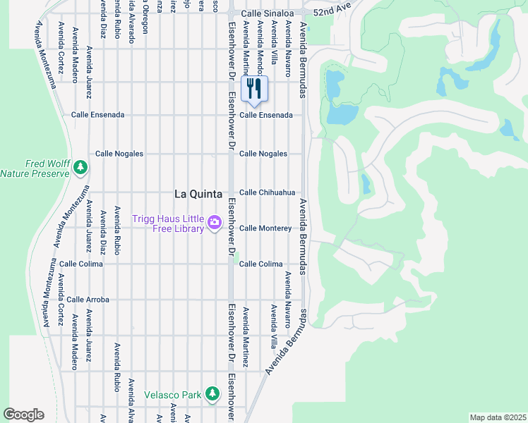 map of restaurants, bars, coffee shops, grocery stores, and more near 53130 Avenue Mendoza in La Quinta