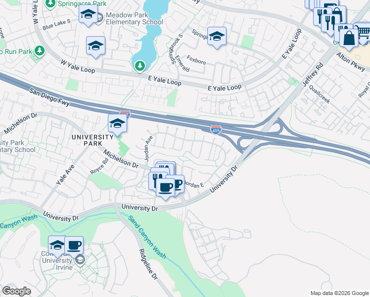 map of restaurants, bars, coffee shops, grocery stores, and more near 17252 Citron in Irvine