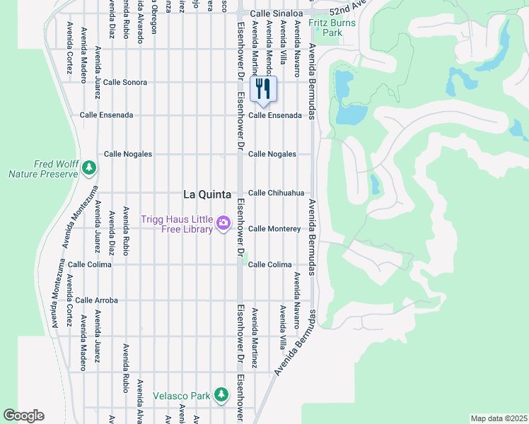 map of restaurants, bars, coffee shops, grocery stores, and more near 53135 Avenue Mendoza in La Quinta
