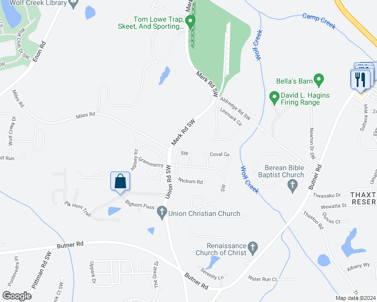 map of restaurants, bars, coffee shops, grocery stores, and more near 3311 Wickum Road in Atlanta