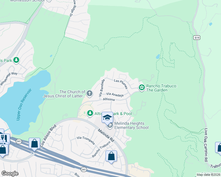 map of restaurants, bars, coffee shops, grocery stores, and more near 1 Vía Perico in Rancho Santa Margarita