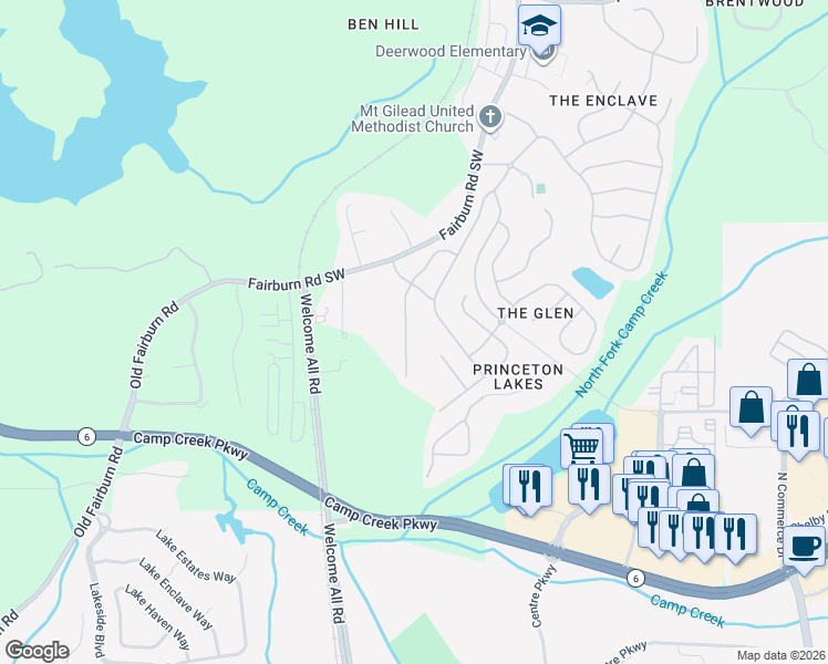 map of restaurants, bars, coffee shops, grocery stores, and more near 3268 Welmingham Drive Southwest in Atlanta