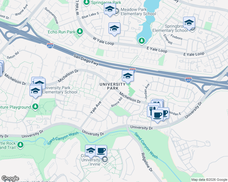 map of restaurants, bars, coffee shops, grocery stores, and more near in Irvine