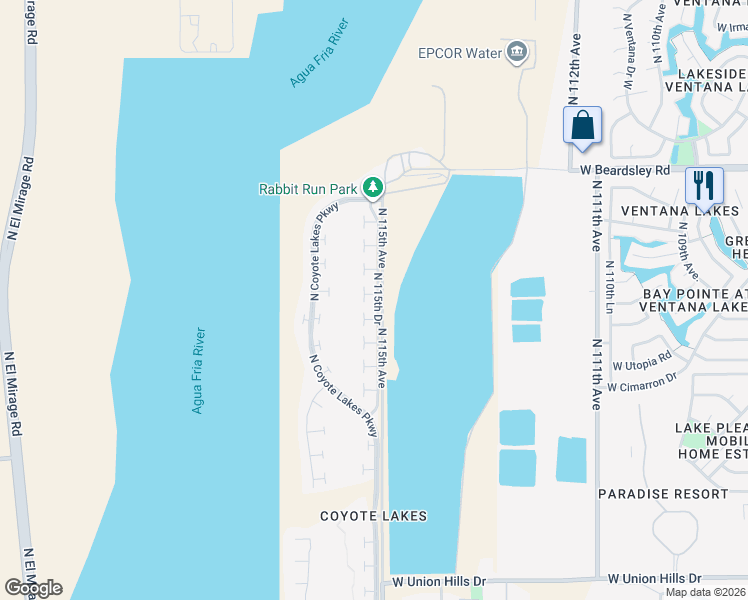 map of restaurants, bars, coffee shops, grocery stores, and more near 11518 West Gecko Court in Surprise