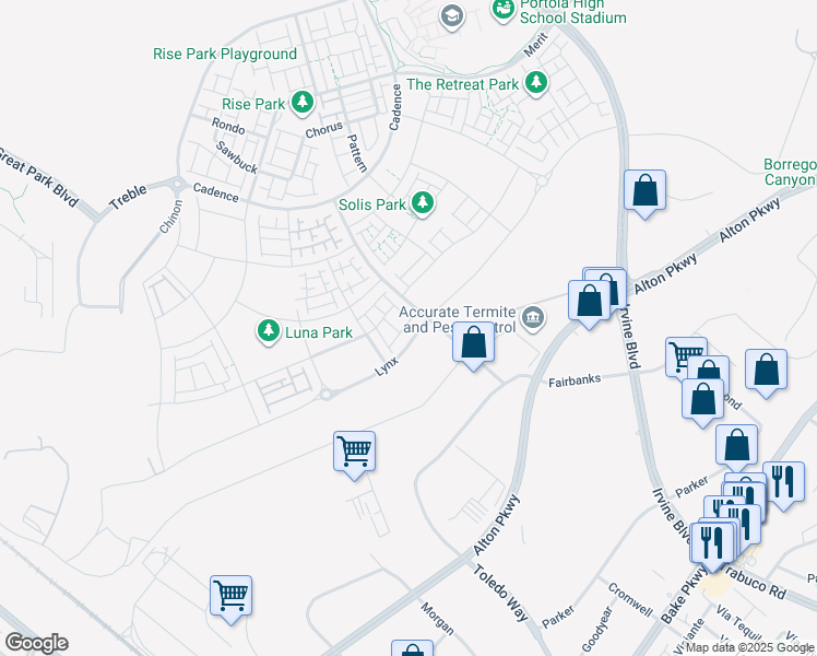 map of restaurants, bars, coffee shops, grocery stores, and more near 154 Billings in Irvine