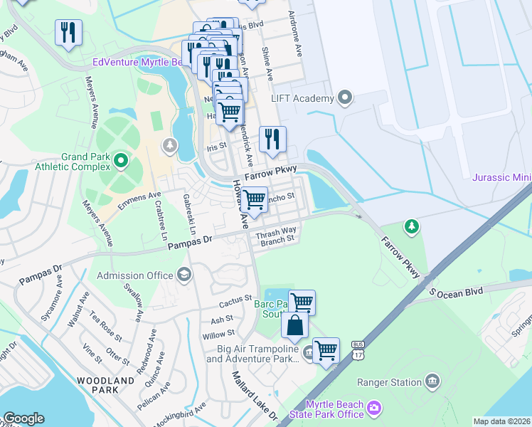 map of restaurants, bars, coffee shops, grocery stores, and more near 754 Murray Avenue in Myrtle Beach