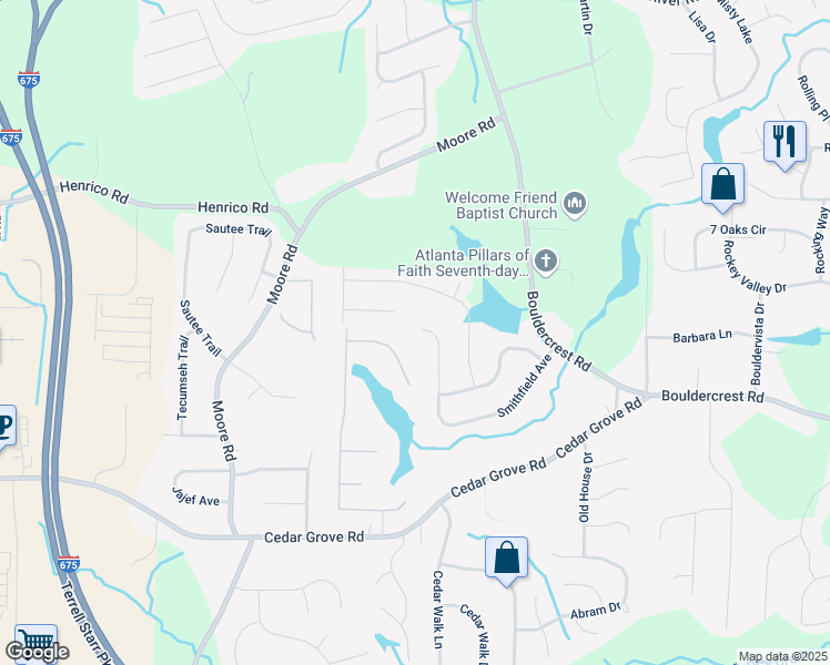 map of restaurants, bars, coffee shops, grocery stores, and more near 1828 Smithfield Avenue in Ellenwood