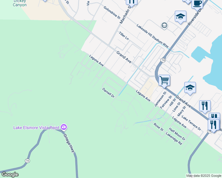 map of restaurants, bars, coffee shops, grocery stores, and more near 15165 Kingsway Drive in Lake Elsinore