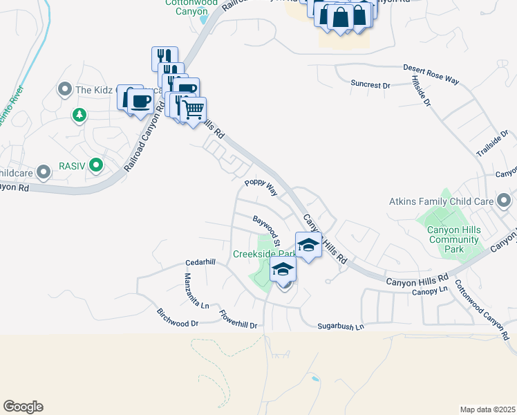 map of restaurants, bars, coffee shops, grocery stores, and more near 32045 Meadow Wood Lane in Lake Elsinore