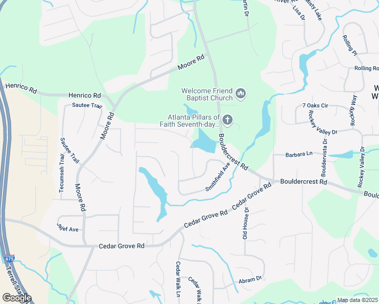 map of restaurants, bars, coffee shops, grocery stores, and more near 4041 Smithfield Trail in Ellenwood