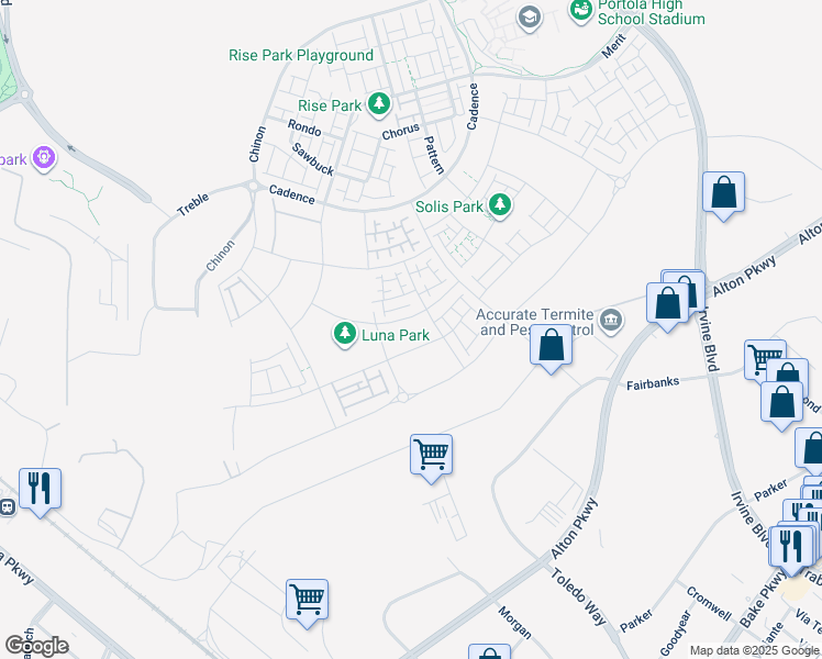 map of restaurants, bars, coffee shops, grocery stores, and more near 113 Tomcat in Irvine
