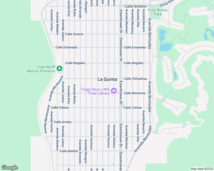 map of restaurants, bars, coffee shops, grocery stores, and more near 53125 Avenida Herrera in La Quinta
