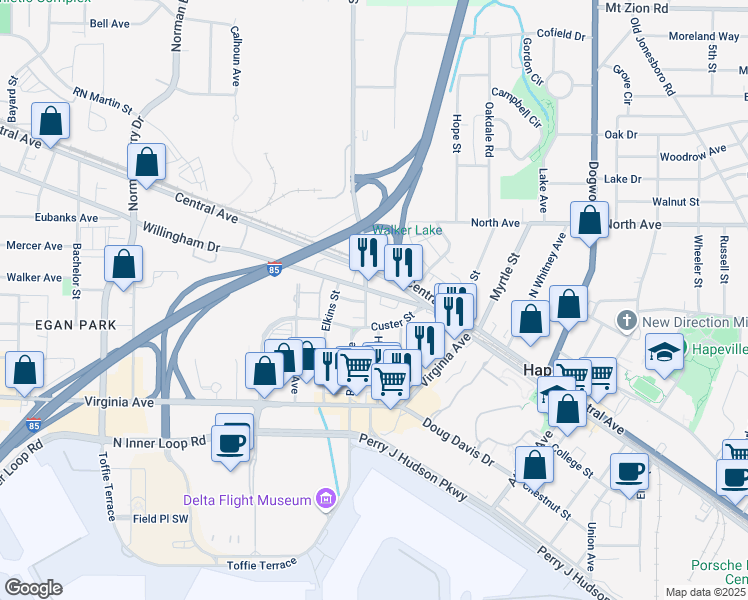 map of restaurants, bars, coffee shops, grocery stores, and more near 3358 Colville Avenue in Atlanta