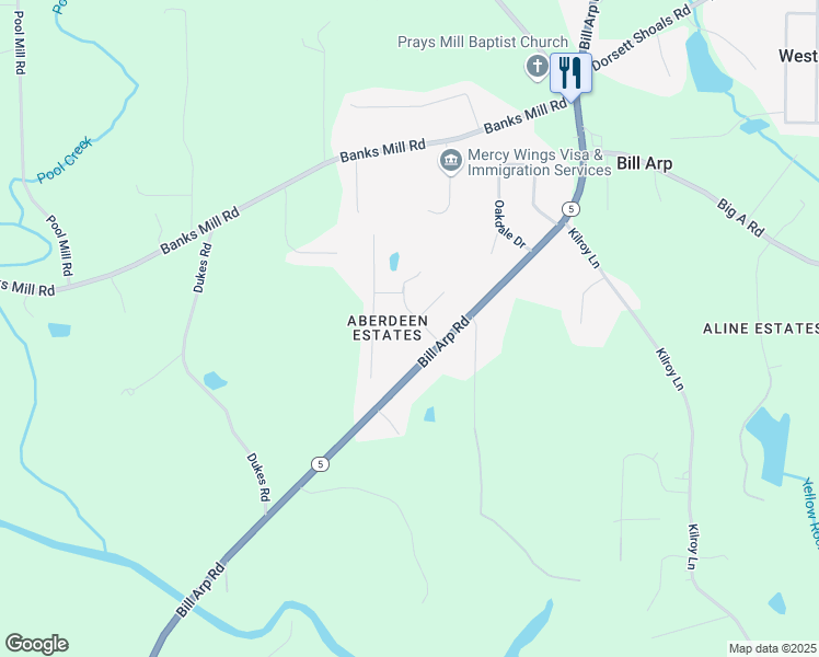 map of restaurants, bars, coffee shops, grocery stores, and more near 5250 Hollyhock Road in Douglasville
