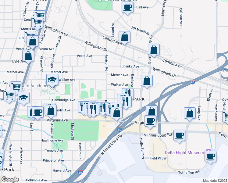map of restaurants, bars, coffee shops, grocery stores, and more near 3399 Lee Street in Atlanta