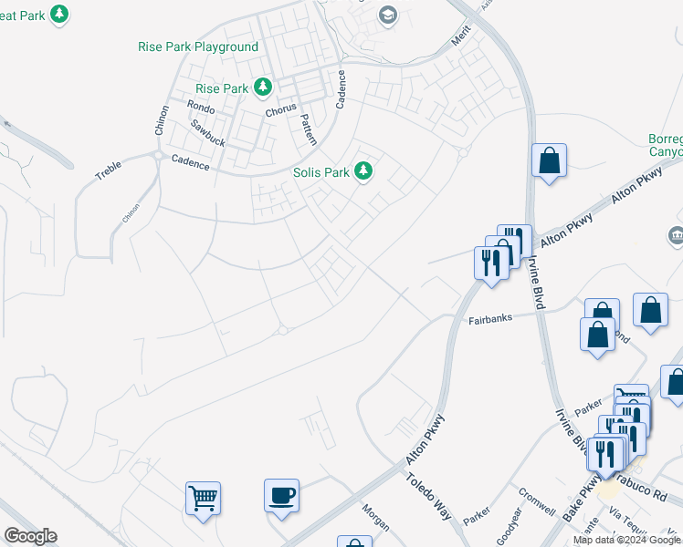 map of restaurants, bars, coffee shops, grocery stores, and more near 171 Billings in Irvine