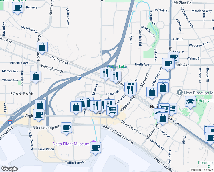 map of restaurants, bars, coffee shops, grocery stores, and more near 3358 Colville Avenue in Atlanta