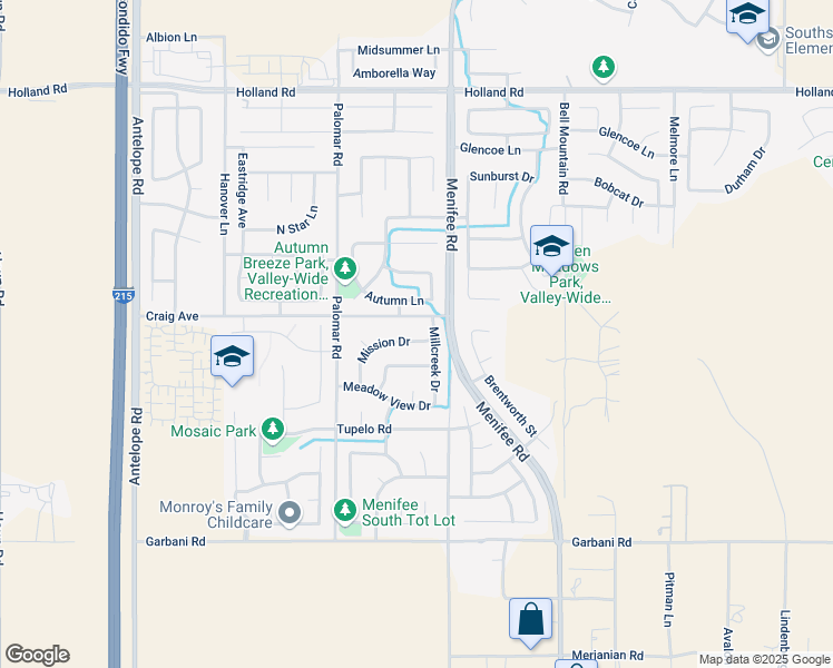 map of restaurants, bars, coffee shops, grocery stores, and more near 28717 Craig Avenue in Menifee